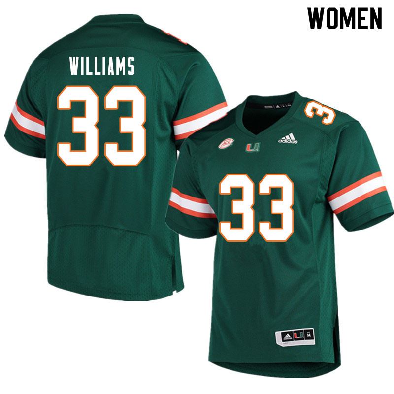 Women #33 Chantz Williams Miami Hurricanes College Football Jerseys Sale-Green - Click Image to Close